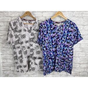 New Divine Stretch by JDM Uniforms Lot Of 2 Scrub Tops V Neck Pockets Women's XL